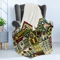 thumbnail image 4 of Cityscape Soft Flannel Fleece Blanket, Old Town Retro Art with Colorful Apartments Building Windows Balconies Chimneys, Cozy Plush for Indoor and Outdoor Use, 50" x 60", Green Beige, by Ambesonne, 4 of 5