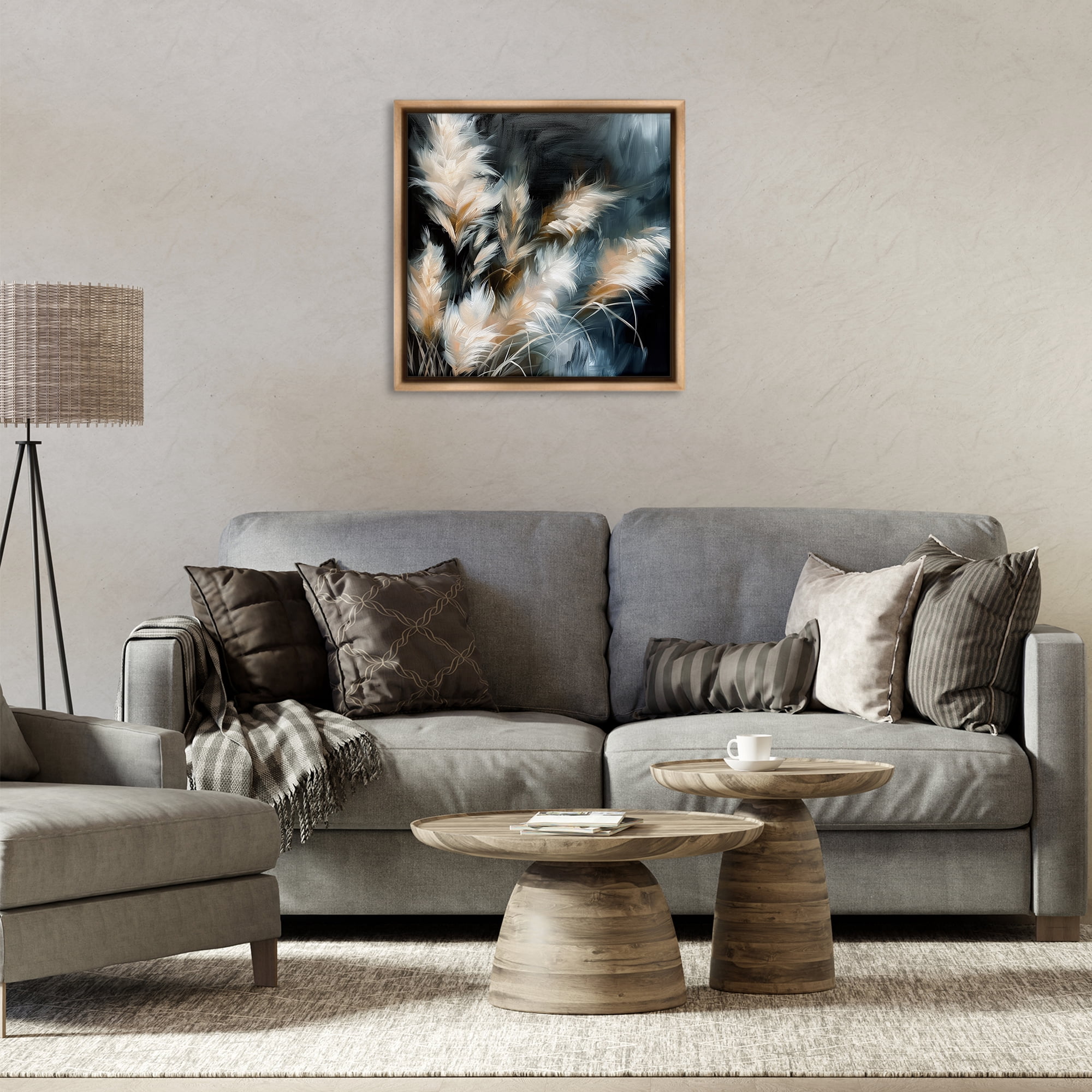 Stupell Industries Feathery Windblown Wheat Plants & Flowers Painting Brown Floater Framed Canvas Art Print Wall Art, 25 x 25
