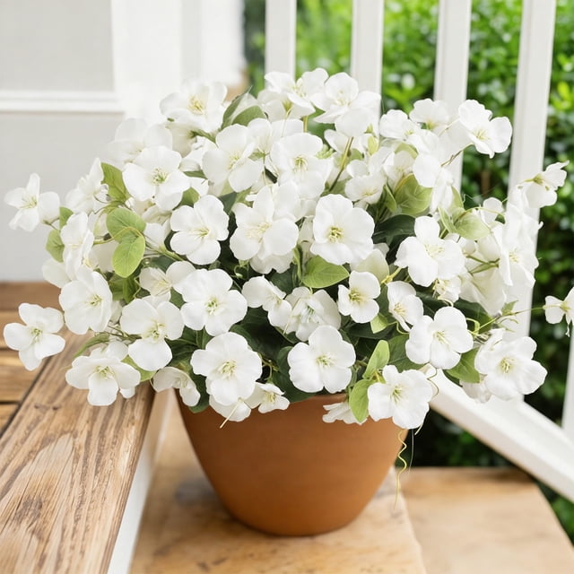 Plastic Decorations 7-Head White Artificial Hibiscus Flowers for Outdoor Patio Garden Decor Spring Wedding Photography Props(1Pcs) Rkxzt