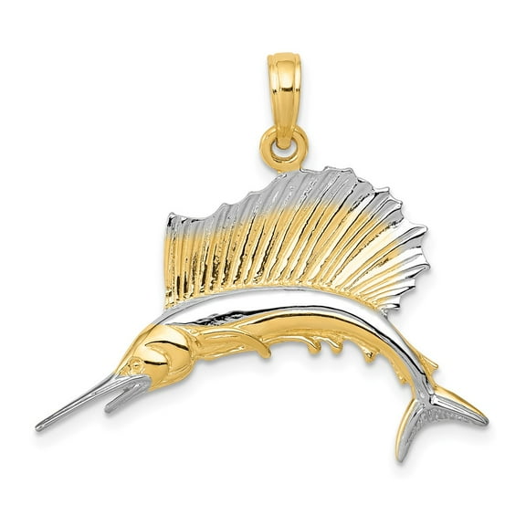 Finest Gold 10K & Rhodium Sailfish Pendant