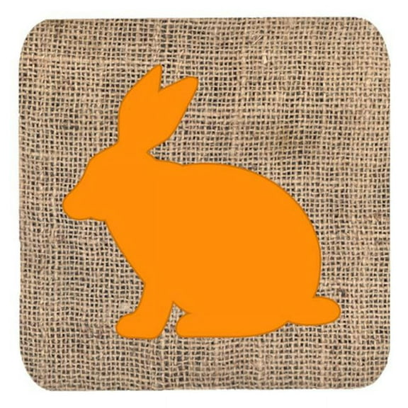 Rabbit Burlap And Orange Foam Coasters - Set 4, 3.5 x 3.5 In.