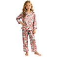 thumbnail image 3 of Gubotare Toddler Girl Christmas Pajamas in Satin with Long Sleeve Button Down and Open Front Holiday Loungewear Set 3T 4T,Wine, 3 of 9