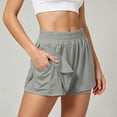 thumbnail image 5 of XIAOCHA Womens Solid Athletic Shorts Smocked High Waist Side Split Pocket Gym Bermudas, 5 of 8
