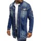 thumbnail image 2 of brillar Chaqueta vaquera larga para hombre Chaqueta de abrigo desgastada de manga larga con bolsillos, 2 of 3