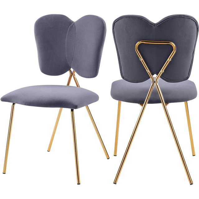 Meridian Furniture Collection Angel Chaise de Salle à Manger Moderne Rembourrée en Velours, Gris (Ensemble de 2)