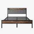 thumbnail image 5 of Tcbosik Metal Bed Frame Queen Size with Charging Station, Platform Bed with Upholstered Headboard, Noise-Free, No Box Spring Needed, Black & Brown, 5 of 8