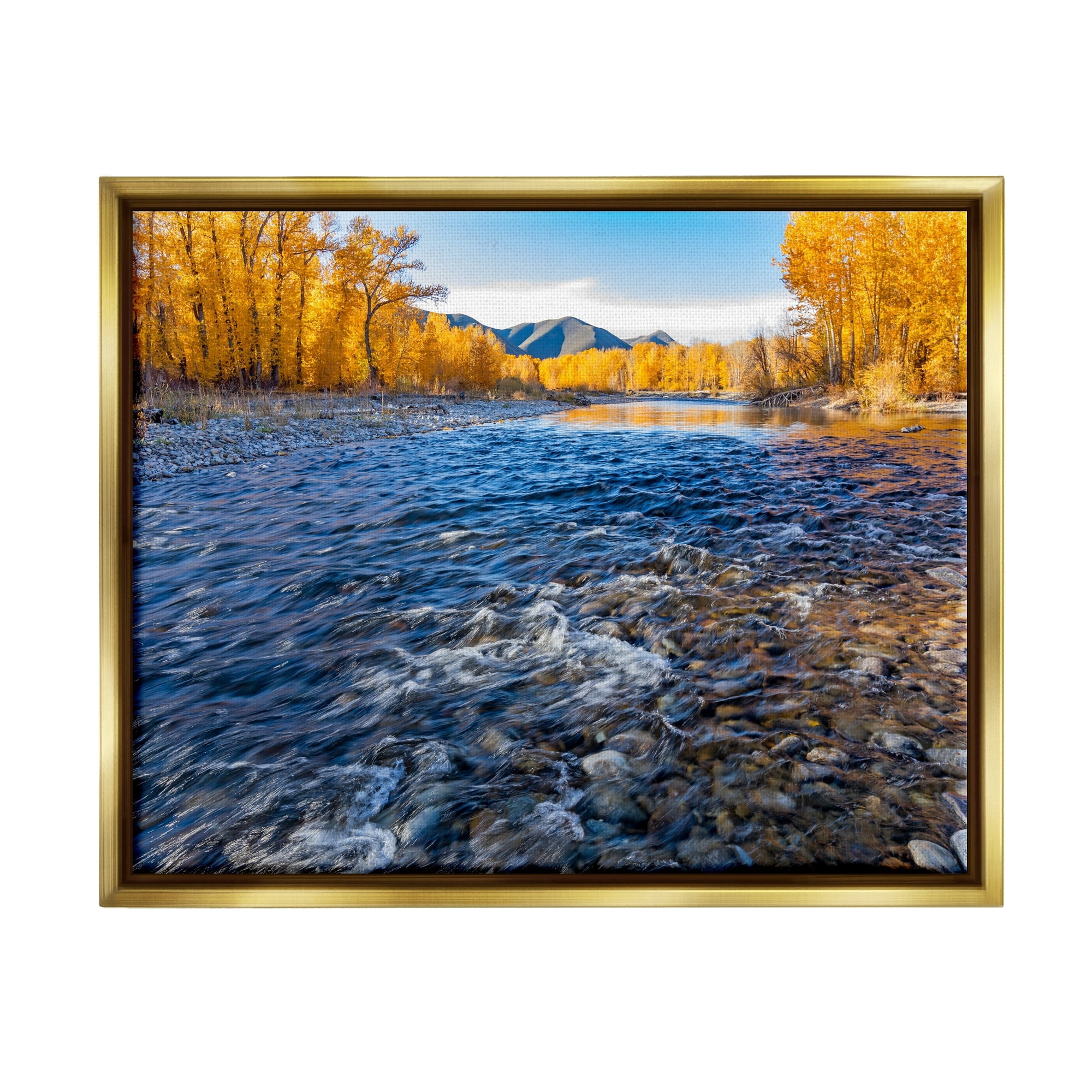Stupell Industries Serene Babbling Brook Foliage Surrounding Lake Water Photograph Metallic Gold Floating Framed Canvas Print Wall Art, Design by Steve Smith