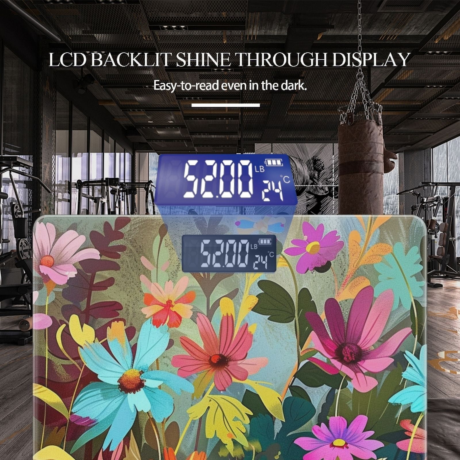 High Precision Body Weight Scale Smart Bathroom Scales with Large LCD Display(400lbs),Decorative for Bedroom-Whimsical Illustration Of Array Of Colorful Flowers