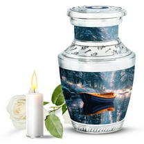JAGASY Boat Keepsake Urn for Ashes Adult Male, Dark Green Small Urns for Human Ashes, River & Forest Trees Decorative Urns for Couple, Memorial Cremation Urn for Mom & Dad, (3 Inch)