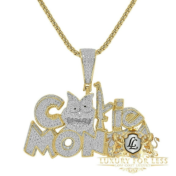 14k  Gold Over Real Silver Simulated Diamond "Cookie Money" Charm Pendent   Chain
