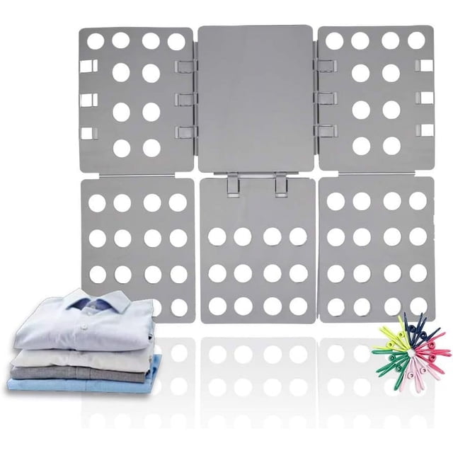 Tabla para doblar camisas plegable, tabla para doblar ropa sin esfuerzo para ahorrar espacio en el armario, carpetas de lavandería portátiles de lino gris para varios tipos de prendas (bisagras