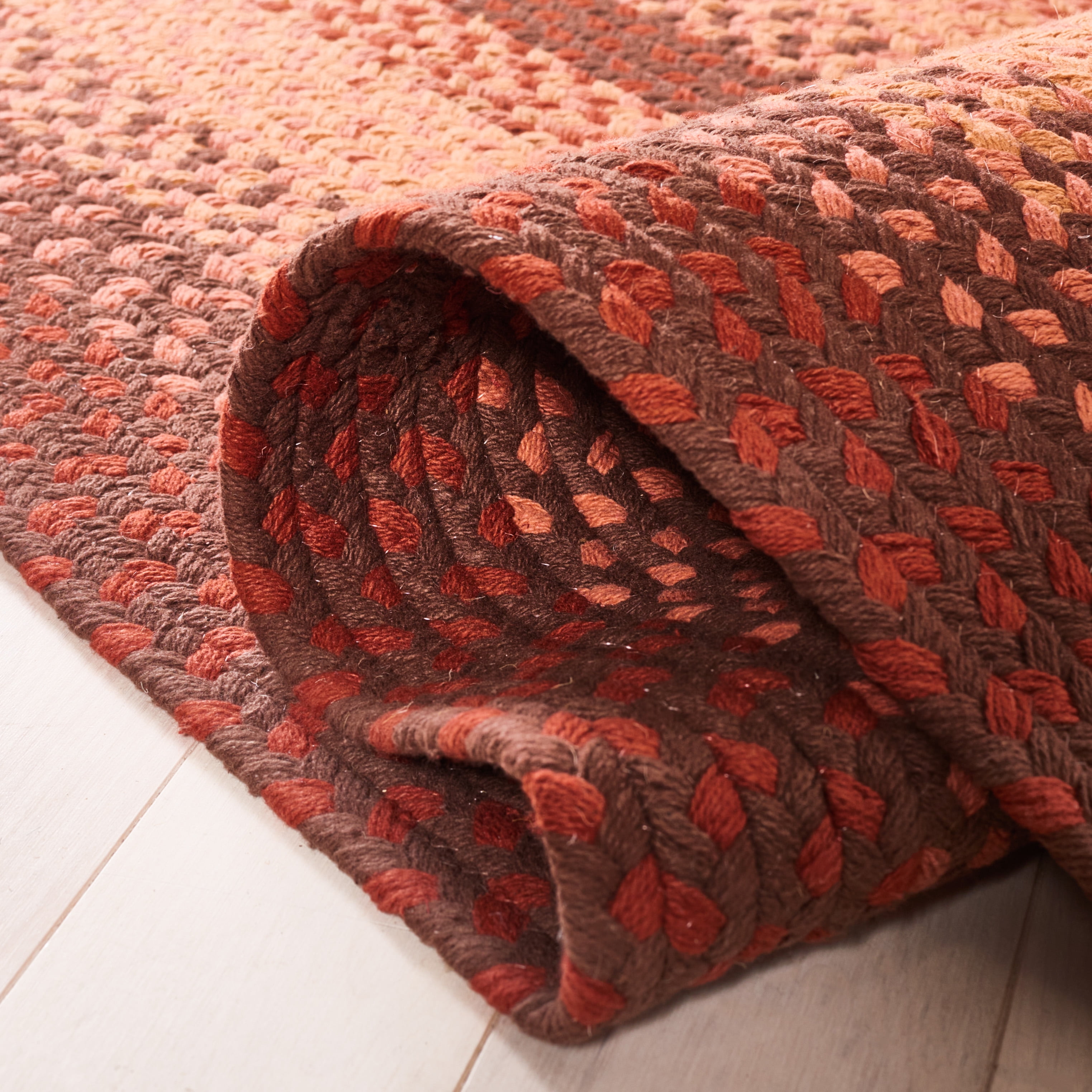 SAFAVIEH Braided Claes Bordered Reversible Area Rug, Orange/Rust, 6' x 6' Square