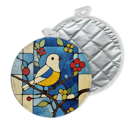 

2 PCS Pot Holders for Kitchen Potholders Sets with Hook for Oven Cooking Baking Stained - Glass Style Bird On Branch