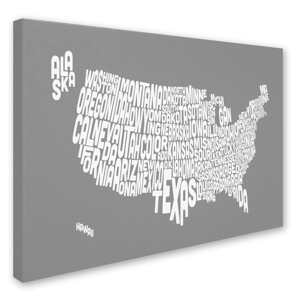 Trademark Art 'GREY-USA States Text Map' Canvas Art by Michael Tompsett