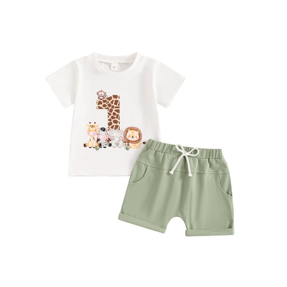 Hirigin Baby Boy First Birthday Outfit Short Sleeve Shirt Shorts Sets Cute Summer Birthday Clothes 2Pcs