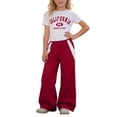 thumbnail image 2 of Big Girls Pants Set Outfits Set Short Sleeve Matching Sets Girls Casual Outfit Tee With Letter Print And Relaxed Straight Leg Cargo Pants Two Piece Playwear Combo Clothes Set Red 10-11 Years, 2 of 9