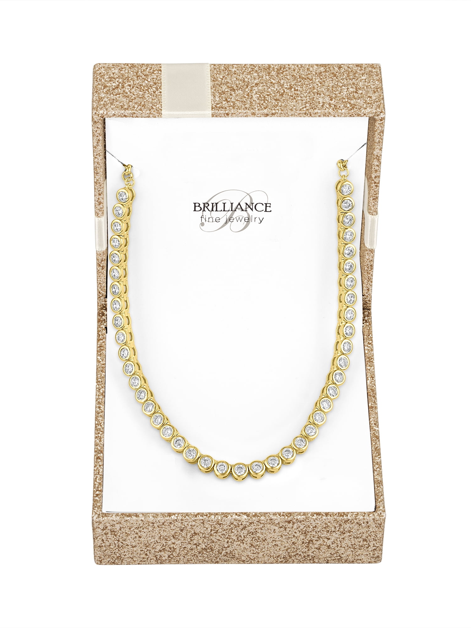Ladies Brilliance Fine Jewelry 14 Kt Gold Plated Simulated Diamond Necklace, 18"