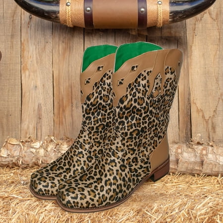 

ZMHEGW Boots For Women Plus Size Winter Suede Chunky Heel Leopard Print Low Square Heel Mid Boots Shoes