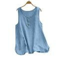 thumbnail image 2 of WEIYLL T-Shirts pour Femmes Col Rond Sans Manches Boutonné Blouse Bleue Tailles m, 2 of 4