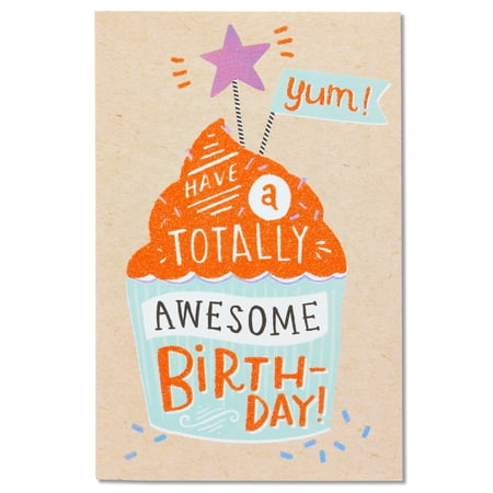 American Greetings Totally Awesome Cupcake Birthday Card with Glitter