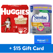 [$15 Savings] Similac Pro-Total Comfort Value-Size Infant Formula and Huggies Little Snugglers Size 2 Diapers with Free $15 Walmart eGift Card