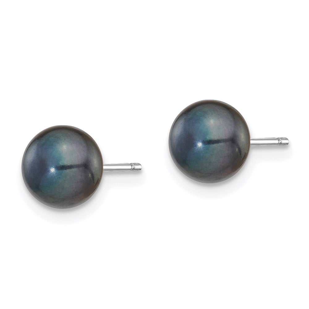 Sterling Silver 6-7mm Black FW Cultured Round Pearl Stud Earrings