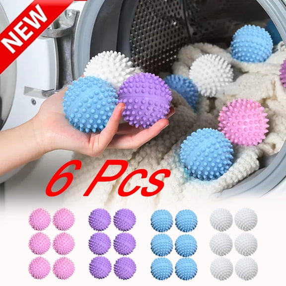 KOYPTL 6 Pcs Reusable Laundry Dryer Balls PU Anti-Static Fabric Softener Reduces Wrinkles Sustainable Cleaning Supplies Soften Clothes Wash Ball Essential Washing & Drying Aid for Soft 2.6 Inch