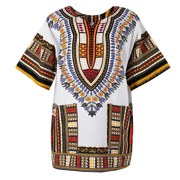 Unisex Dashiki Colorful African Embroidery Print Tribal Dress
