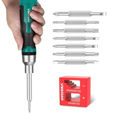 HYCHIKA Ratcheting Screwdriver 16-in-1 Multi Bit Screw Driver, Ratchet Screwdriver Set All in One with Phillips, Slotted, Torx, Square, Hex bit and Double End Nut Driver