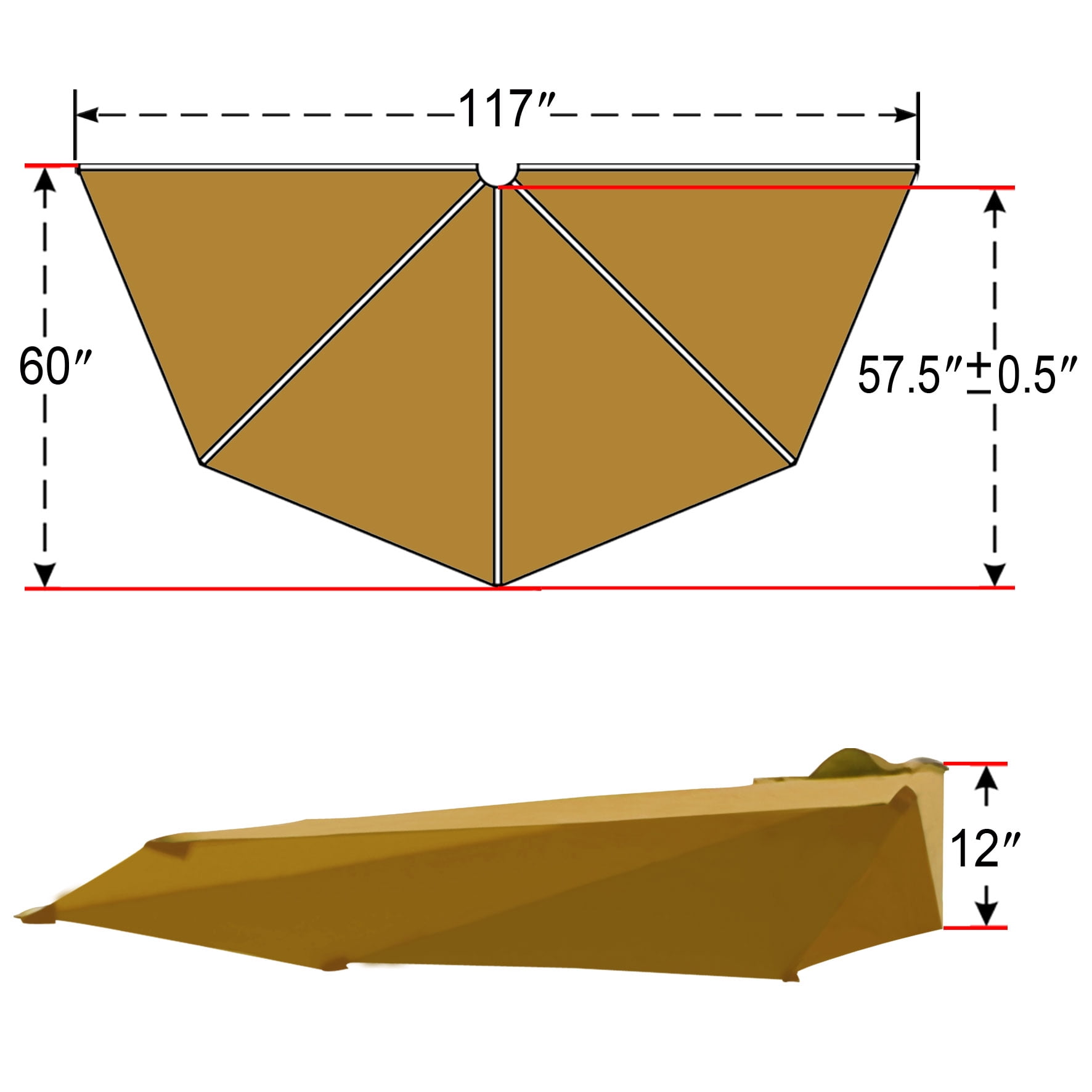 SUNNY Replacement Canopy Cover Only for 10' Patio 10ft 5 Ribs Half Umbrella (Tan)