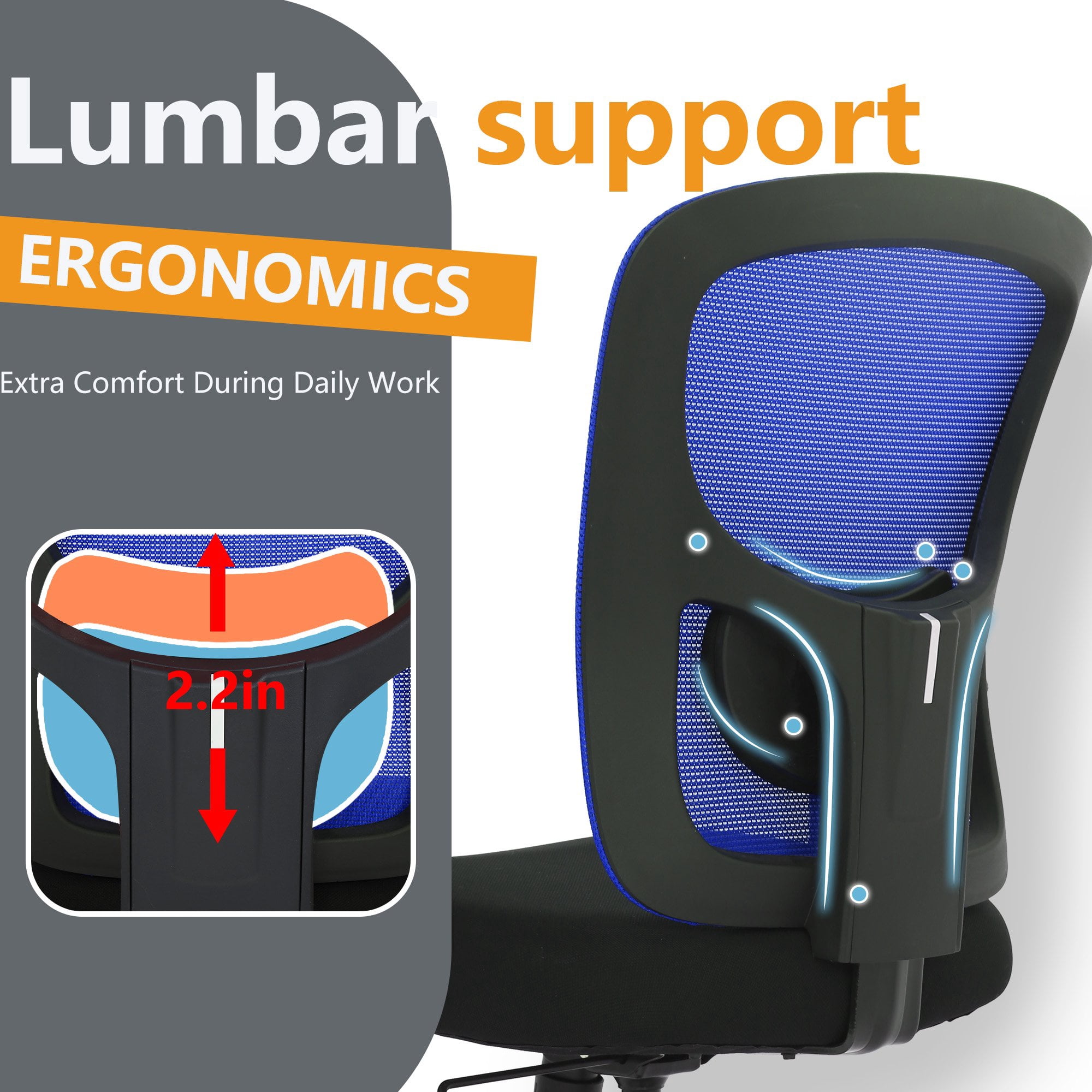 BestOffice Big and Tall Office Chair, Lumbar Support, Adjustable Arms and Height for Adults(Blue)