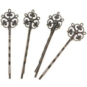 Antiqued Brass Color Ornate Filigree Bobby Pin 2 1/2 Inches (63.5mm) (4 Pcs.)