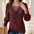 thumbnail image 2 of Jinhomg Women's Lace Crochet Sweater Dressy Casual Solid Ribbed Knit Pullover Tops Comfy Long Sleeve Tunics Lightweight Spring Shirts Red S, 2 of 8