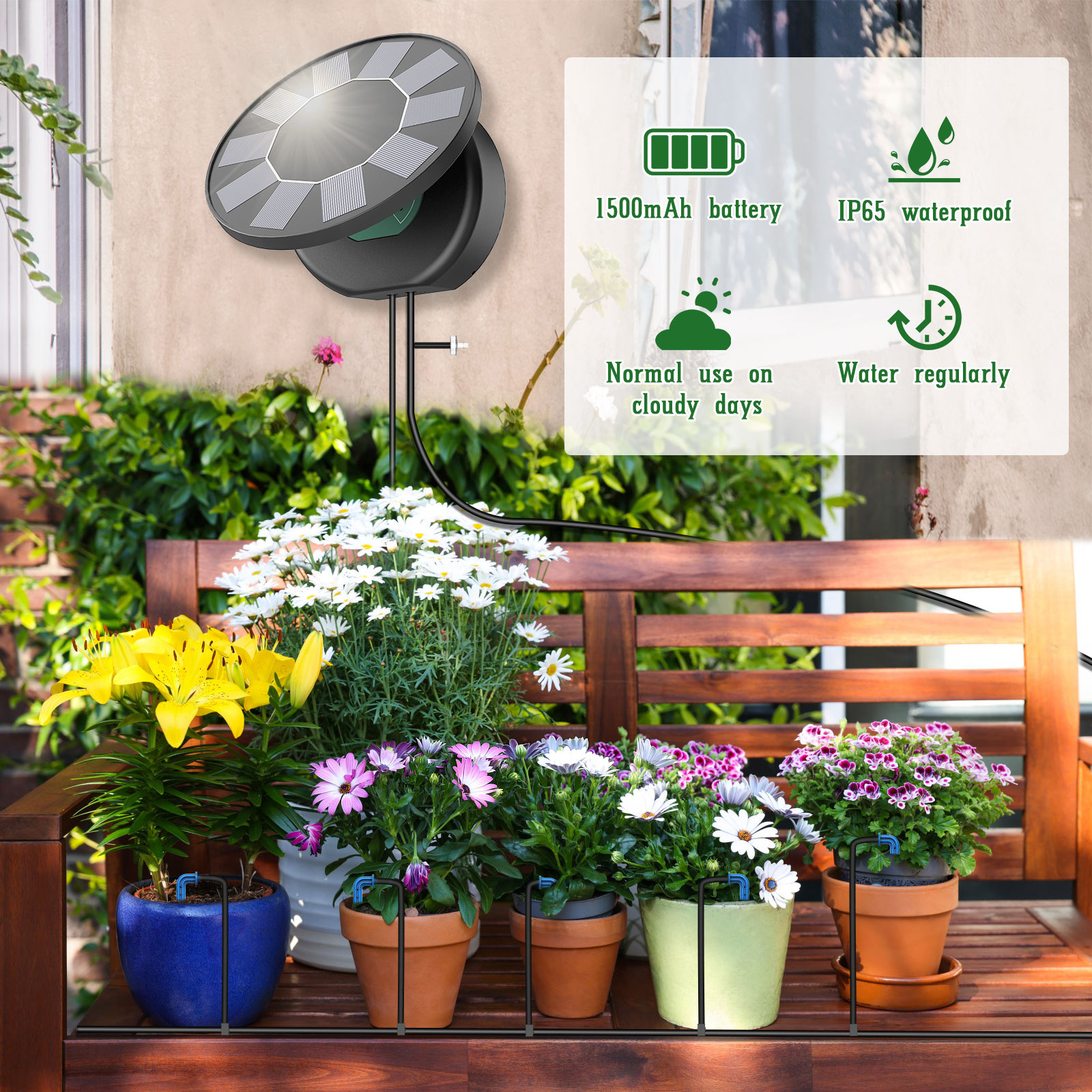Solar Automatic Drip Irrigation System Kit, DIY Irrigation System for Garden Outdoor/Indoor Gardening System, Plant Watering System Drip Irrigation System, 9 Timing Modes with Anti-Siphon Set Brand: T