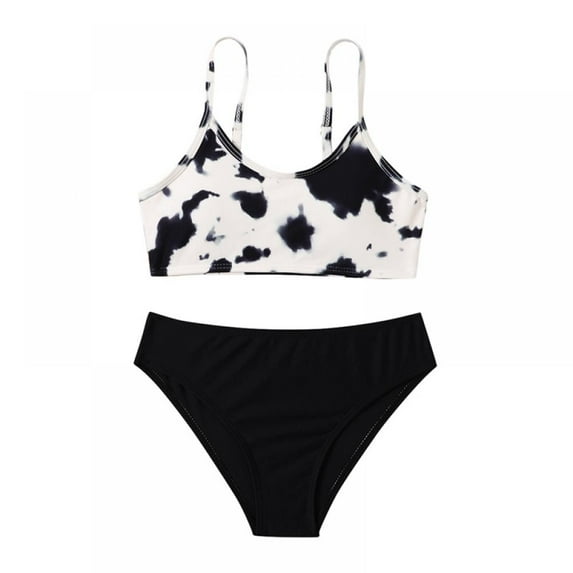 Kid Girl's 2 Piece Bikini Swimsuit Set Quick Dry Bathing Suit Sport High Waist Rashguard Set for Child 8-9 Years