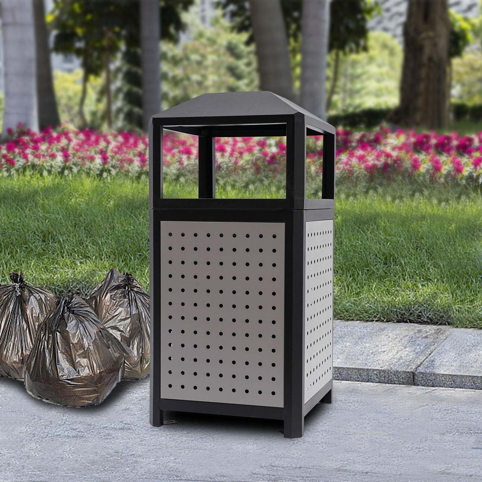 Commercial Waste Container Outdoor Trash Can Garbage Enclosure Build-in Ashtray Gray for Conference Rooms