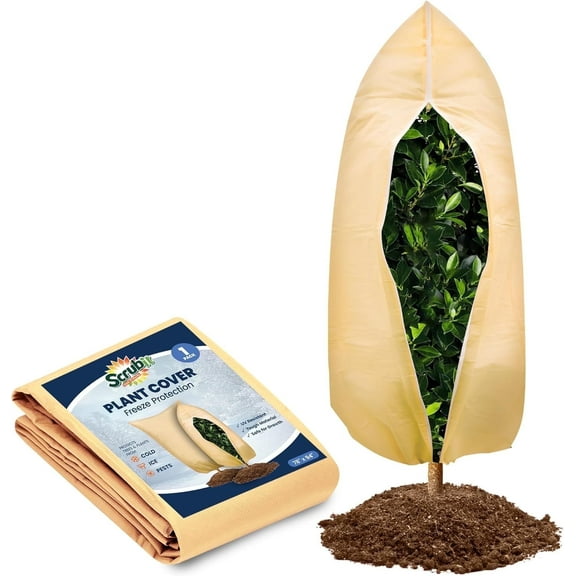 SCRUBIT Plant Covers, Freeze Protection Frost Cloth, Non-Woven Fabric, 78 x 94 in, Beige, 1 Pack