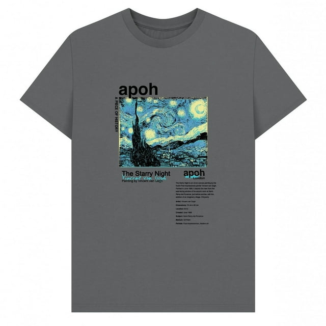 Apoh Adult Starry Night Text Vincent Van Gogh T-Shirt