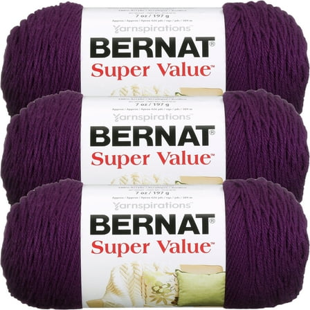 Bernat Super Value Solid Yarn-Mulberry, Multipack Of 3
