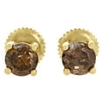 thumbnail image 2 of 10K Yellow Gold Solitaire Champagne Brown Diamond 4.9mm Round Stud Earrings 1 Ct, 2 of 5