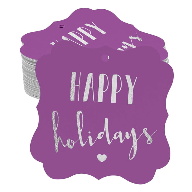 Inkdotpot Pack Of 50 Real Silver Foil Bracket Shape Paper Tags Happy Holiday Favor Hang Tags