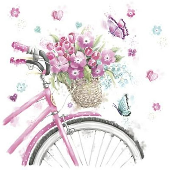 Bicycle Paper Napkins PINK BICYCLE 40pcs Lunch Napkins, Disposable Napkins Decorative, Butterfly Napkins, Wildflower Napkins, Floral Napkins