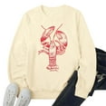 thumbnail image 3 of Cnbwig Pullover Sweatshirt Ladies Tops Graphic Lobster Claw Printed Sweatshirt Cute Funny Hoodless Long Sleeve Crewneck Top Hooded Sweaters Winter Clothes A1-Beige L, 3 of 3