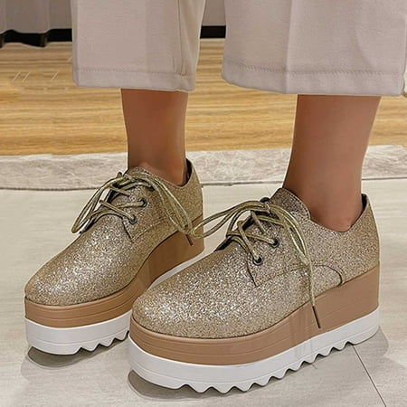 

Alueeu Women s sneakers Shoes Style Casual Thick-Soled Fashion Increased Lace-Up Shoes Women s British Platform Women s sneakers