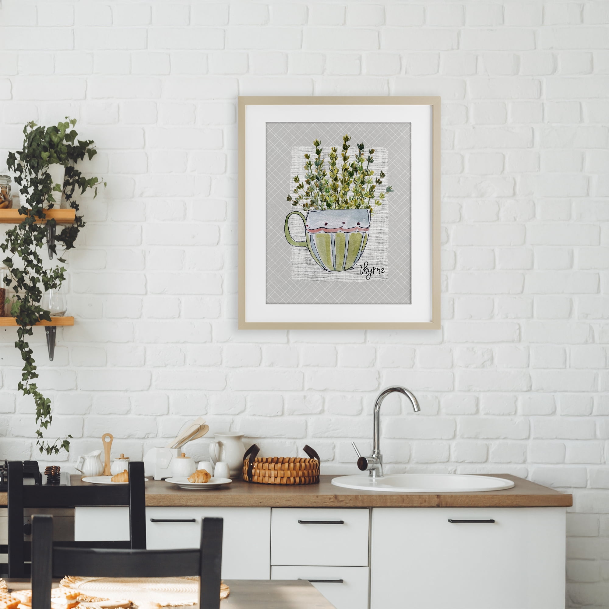 Stupell Industries Thyme Herb Mug Birch Framed Print Under Glass, design by Livi Finn