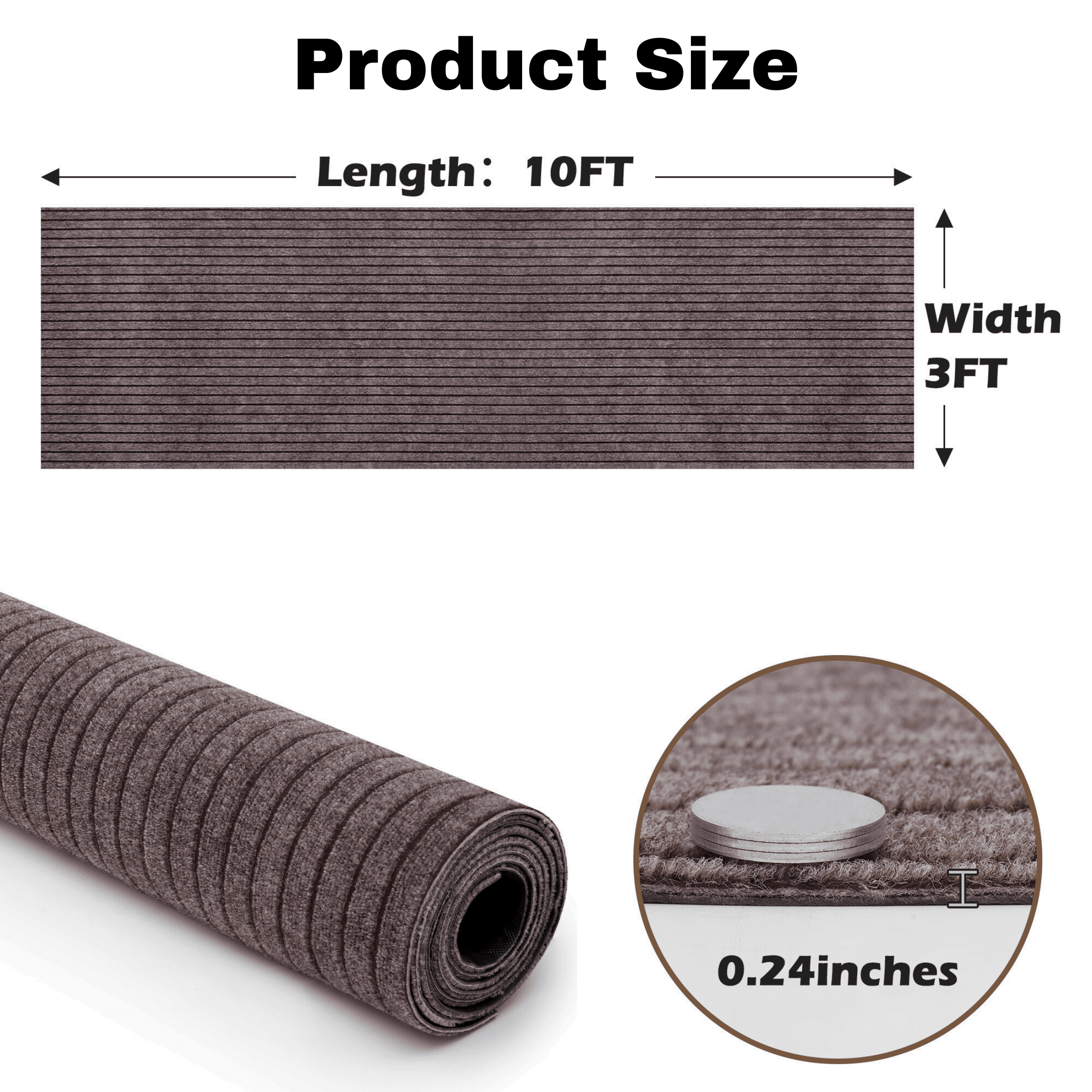 OVYEOFR Runner Rugs, 3' x 10' Commercial Carpet with Rubber Backing for Hallway Kitchen Entryway Balcony Indoor Outdoor, Brown