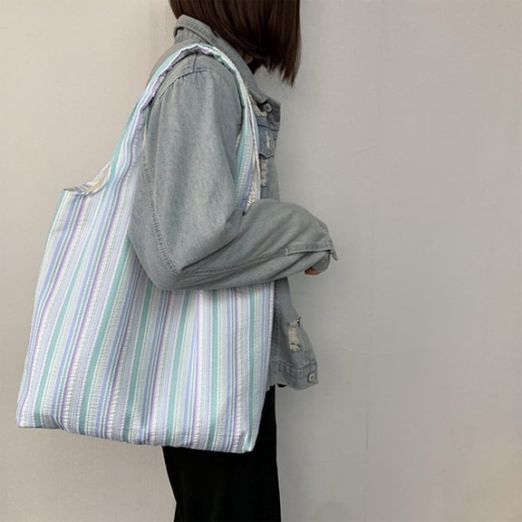 LHNFT Lightweight Shoulder Bag for Women Striped, Canvas Tote Bags Large Capacity Handbag Travel Beach Vacation Purse