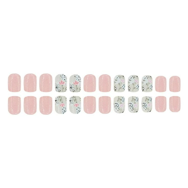JZROCKER 24Pcs Square Press on Nails Glossy Designs French Fake Nails Acrylic False Nails,Artificial Nails Glues on Nails Women