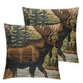 thumbnail image 2 of Awypu Set of 2 Square Retro Brown Throw PillowCovers Rustic Lodge Bear Moose Decorative Throw Pillowcase for Home Sofa Soft Cushion Cases House Cabin Pine Nut, 2 of 6