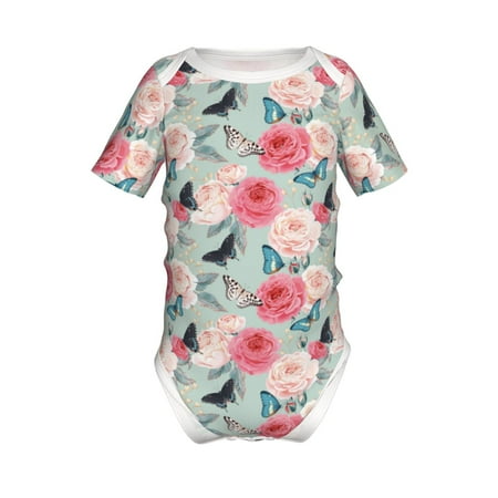 

Lukts Roses and Butterflies Print Baby Short Sleeve Romper Onesie for Newborn Baby Boys and Girls-12 Months